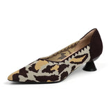 New Knitted Dress Shoes for Women Fashion Leopard Print Pointed Toe Shallow Designer Pumps Elegant Party Banquet Heels Ladies