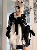 Japanese Sweet Coats Y2K Clothing Hoodie Women Tops Autumn and Winter Color Match Splicing with Thick Velvet Cardigan Jackets