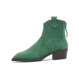 2025 Autumn Winter Trend Cow Suede Women Western Boots Black Brown Khaki Purple Green Burgundy Pointed Toe Ladies Ankle Boots