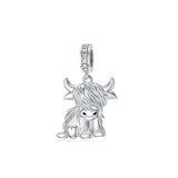 Fashionable 925 Sterling Silver Highland Cow Animal Pendant Suitable for Bracelets, Necklaces, DIY Women's Jewelry Accessories