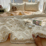 Summer Quilt Korean Style Duvet with Lace Single/Queen Size Comforter Flower Printed Quilted Blanket 여름이불 (No Pillowcase)