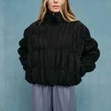 Tossy Solid Commuting Pleated Jackets For Women Long Sleeves Stand Collar Loose Streetwear Cropped 2025 Coat Female Jacket Coat