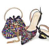 New Fashion Gold Color Shoes and Bags To Match Set Nigeria Party Women's Wedding Bag and Shoe Set Decorated with Rhinestone