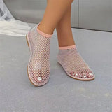 Luxury brand Women's New Round Toe Flat Bottom Slippers Hollow Short Boots Water Diamond Sexy Flat Bottom Banquet  Sandals