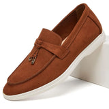 Desai Men's Faux Suede Loafers Metal Buckle Tassel Slip-on Casual Driving Shoes Lightweight Comfort