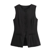 MUJER 2025 White Sleeveless Vest Women Button Summer Vests for Women Jacket Pink Vest Top Women Streetwear Women's Tailored Vest