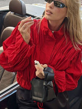 Tossy Solid Commuting Pleated Jackets For Women Long Sleeves Stand Collar Loose Streetwear Cropped 2025 Coat Female Jacket Coat