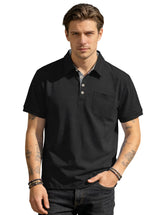 Men's Casual Business Polo Shirt Lapel Collar Chest Pocket Loose Short Sleeve Summer Daily Wear 2026 Summer New Men's Polo Shirt