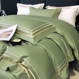 Hotel Style Bedding Set Luxury Golden Embroidery Duvet Cover Grey Egyptian Cotton Bed Sheets Pillowcases Solid Color Bedclothes