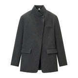 HH Women Fashion Plaid Blazer Coat Stand Collar Long Sleeve Jacket 2026 Spring Trend Casual Office Lady Chic Outerwear