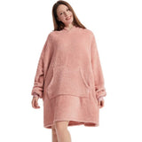 Winter Warm Unisex Double-faced Fleece Hooded Sweatshirts Casual Loose Long Thicken Pocket Pullover Batwing-sleeved Home Clothes