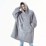 Winter Warm Unisex Double-faced Fleece Hooded Sweatshirts Casual Loose Long Thicken Pocket Pullover Batwing-sleeved Home Clothes