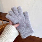 Fashion Winter Mink Velvet Five Finger Gloves Plush Warm Cold-proof Gloves Women Outdoors Cycling Solid Color Winter Gloves