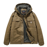 New Fashion Men Hooded Fleece Warm Down Jackets Casual Fit Coats Quality Male Cotton Multi-pockets Cargo Jackets Tooling Coats 4