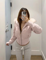 Subculture Harajuku Vintage Safari Coats with Hooded Women Zipper Sweatshirts Casual Streetwear Grunge Jacket Y2k Stand Neck