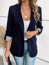 New women's casual and fashionable jacket with rolled sleeves and slim fit button up suit