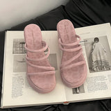 Summer Platform Heel Women Slippers Fashion Open Toe Narrow Band Slide Ladies Elegant Street Style Shoes Fashion Sandals Slides