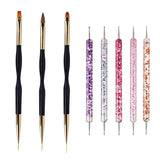 5/20Pcs Nail Art Brush Design Tip Painting Drawing Carving Dotting Pen FlatFan Liner Acrylic Gel UV Polish Manicure Tools