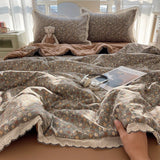 Summer Quilt Korean Style Duvet with Lace Single/Queen Size Comforter Flower Printed Quilted Blanket 여름이불 (No Pillowcase)