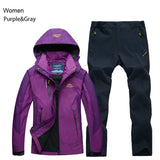 Outdoor Trekking Hiking Jacket and Pants Women Autumn Thermal Waterproof Windproof Hooded Jackets Trip Mountain Camping Sets