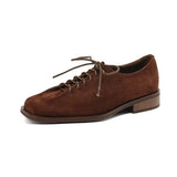 Women Loafer Lace-up 2025 New Spring Shoes Women Suede Genuine Leather Women Oxford Shoes Large Size British Style Women Shoes