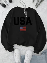 Women's Casual USA Print Pullover Sweatshirt Geometric Design Long Sleeve Round Neck Machine Washable Regular Fit for Autum