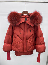 Women Winter Goose Down Jackets Real Fox Fur Collar Hooded Thick Natural Raccoon Fur Female Outwear Warm Loose Puffer Coats