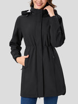 TACVASEN Women's Long Hooded Jacket Fleece Lined Softshell Jacket Waterproof Windproof Hiking Jacket Rain Coat Windbreaker Parka