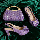 Elegant Italian Women’s Fuchsia Rhinestone Peep-Toe High Heel Sandals and Matching Bag Set – Perfect for Weddings and Parties