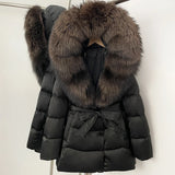 Natural Fur Collar Down Jacket Women Winter 2026 High Quality Duck Down Puffer Parka Windproof Warm Down Coat Outerwear New