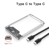Transparent HDD Case HDD Enclosure 2.5 Inch SSD SATA To USB2.0 Type-C Adapter Portable External Hard Drive Box Tool-Free