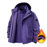 New Autumn and Winter Three in One Outdoor Jacket for Couples Warm Hooded Waterproof Two-piece Set Windbreaker Hiking Jacket