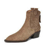 New 2025 Trend Autumn Winter Cow Suede Women Western Boots Black Brown Khaki Purple Green Burgundy Pointed Toe Lady Ankle Boots