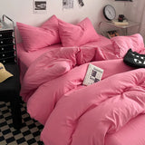 Washed Cotton Bed Linen Bedding Set 4 Pieces Bed Sheets Set Solid Color Comforter Cover Couple Queen King Size Bed Quilt Cover