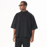 300GSM Heavyweight Cotton Boxy Cropped Tee | Slim Neck Streetwear T-Shirt Hip Hop Men's Short Wide Distressed Shirt