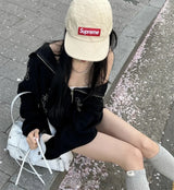 Street Sle Korean Version Simple Personali Rivet Zipper Casual Loose Matching Hoodie Jaet Unique SEI Women's Sweatirt