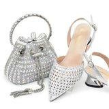New Fashion Gold Color Shoes and Bags To Match Set Nigeria Party Women's Wedding Bag and Shoe Set Decorated with Rhinestone