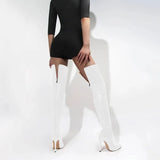 2026 Black Over The Knee Boots Stiletto High Heels 11 Cm Club Party Slim Leg Boots Size 46 Waterproof Personality Boots