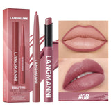 2Pcs/set Matte Soft Mist Slanted Mouth Lipstick + Lip Liner Set Combo Light Matte and Non-Drying Waterproof Non-Stick Lip Set