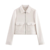 SLTNX Women's Zipper Jacket Coat New Winter Long Sleeve Pocket Outerwear Coat Short Street Elegant Women's Jacket