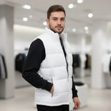 White Vest Jacket Men Slim Fit Stand Collar Sleeveless Puffer Jackets Spring Autumn Casual Waistcoat Men Warm Coat 2026 Trends