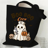 Women's Handbags Spooky Ghost Halloween Gift Canvas Shopping Bag Pumpkin Cute Ghost Halloween Tote Bags Retro Skeleton Handbags