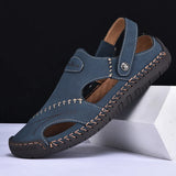 New Handmade Summer Sandals Men Breathable Leather Shoes Man Outdoor Men Sandals Antiskid Beach Sandals Hollow Shoes Fashion