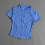 Casual Slim Sports Coat For Women Short Sleeve Solid Zipper Tops Female Cycling Running Yoga Outfit Clothes Summer Sport Jacket