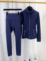 Gold zipper jacket and yoga pants set, sportswear, quick-dry and breathable, slimming and lightweight, tight-fitting