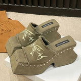 Punk Chunky Heels Mule Shoes Sandals For Women Rivet Platform Slide Sandals Open Toe 2026 Summer Trendy Shoes Street Women Shoes