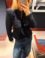 Retro Denim Military Jacket Women Vintage Solid Single Breasted Stand Collar Slim Short Jackets 2026 Lady Daily Street Outerwear