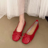 2026 Brand Women Flats Spring New Square Toe Bowknot Ladies Casual Ballet Shoes Big Size Slip on Soft Eelgant Dress Shoes 12457