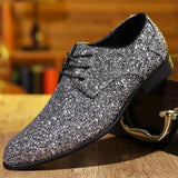 Luxury Men Dress Shoes Gold Silver Sequin Wedding Shoes High Quality Lace-Up  Oxford Shoes Fashion Designer Men Flats Large Size