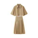 Women's Autumn New Short Zipper Jacket Short Sleeved Top High Waisted Pleated Lantern Flower Bud Half Skirt Set
